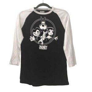 Bendy & The Ink Machine Black & White Raglan T-Shirt S 100% Cotton Youth